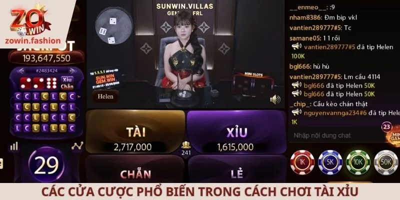 Các cửa cược phổ biến trong cách chơi tài xỉu